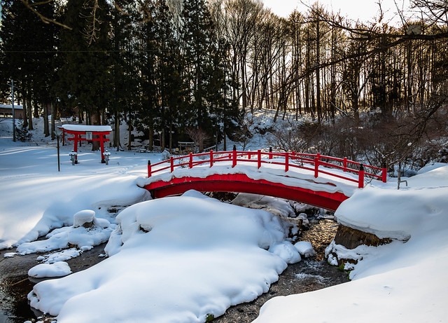 Winter bridge and torii