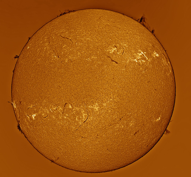 Sun in H-alpha 30 Jan 2023 PST=11h16m46s ZWO ASI178MM Exposure= 3_1ms Gain=150 LUNT LS60MT with front LS60FHa and LS50FHa Triple stacked ArcSinH Ps-colored