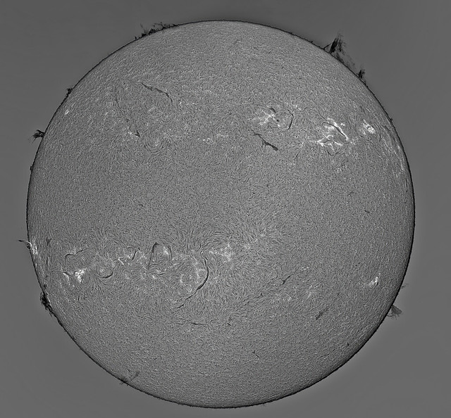 Sun in H-alpha 30 Jan 2023 PST=11h16m46s ZWO ASI178MM Exposure= 3_1ms Gain=150 LUNT LS60MT with front LS60FHa and LS50FHa Triple stacked ArcSinH Ps-BW