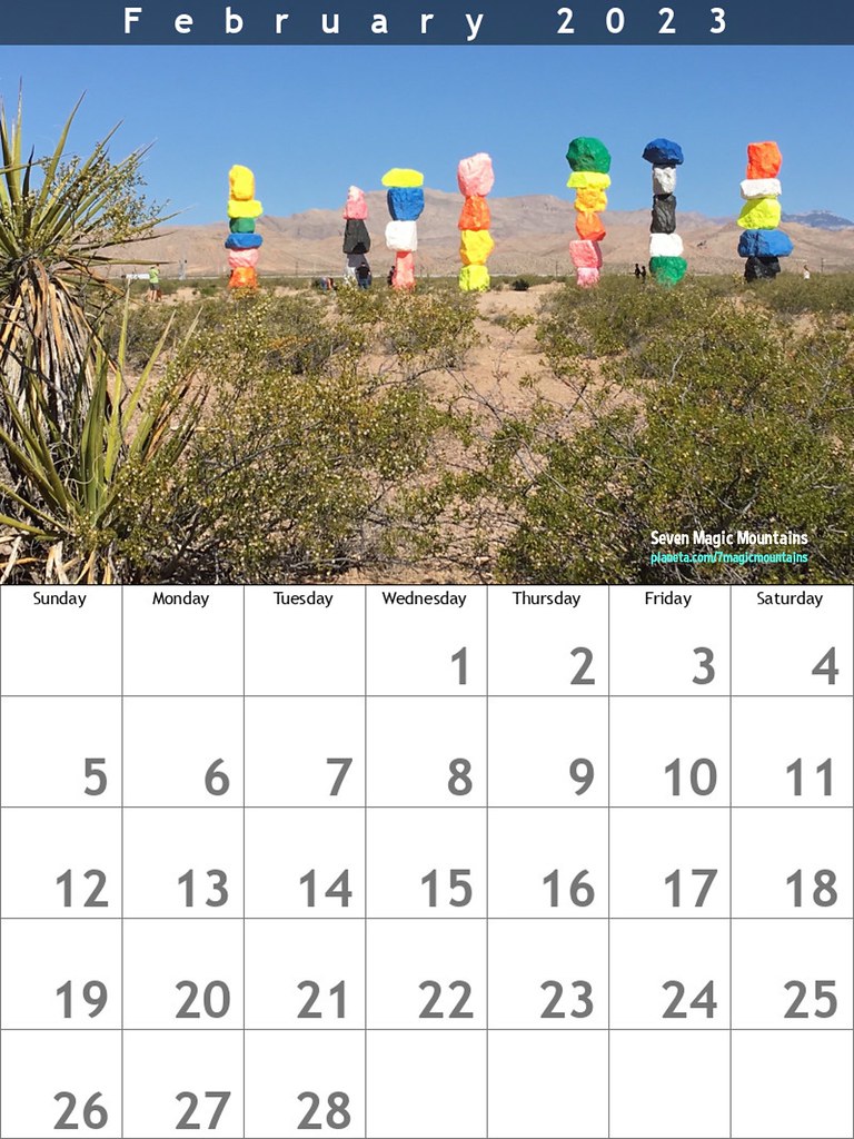 February 2023 Calendar: Seven Magic Mountains
