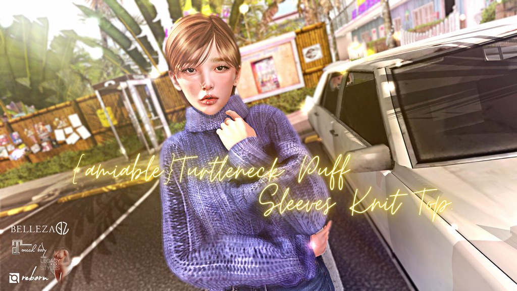 {amiable}Turtleneck Puff Sleeves Knit Top@the Mainstore(50%OFF SALE).