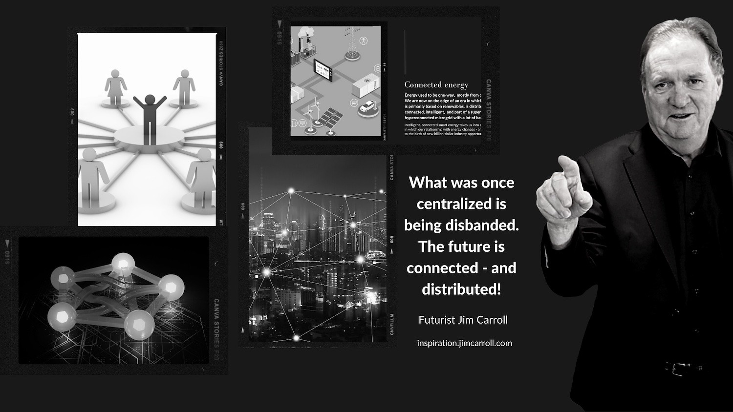 "What was once centralized is being disbanded. The future is connected - and distributed!" - Futurist Jim Carroll