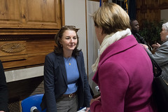 State Rep. Tracy Marra talks with a constituent after a Norwalk Legislative Delegation town hall forum on Wednesday, February 1st.