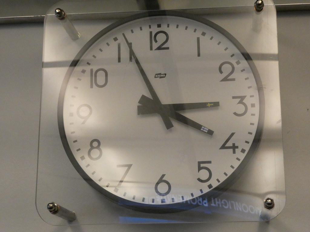 Clocks on Silja Symphony display both Finnish and Swedish time
