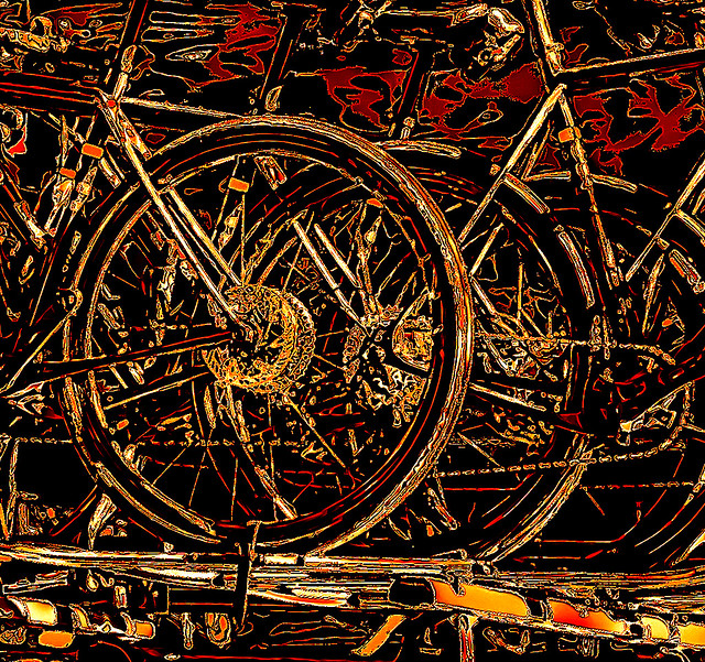 Biker Parts and Geometric Effects of Still Life Perspective of Bike Parts in NYC (Nikon D7500 Tamron Lense 90.0mm f/2.8 ƒ/8.0  90.0 mm 1/400  ISO1000)