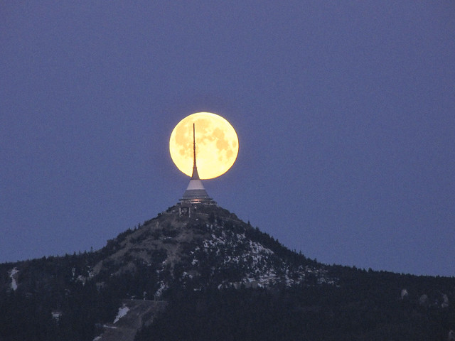 Supermoon behind the Ještěd mountain in today's early morning