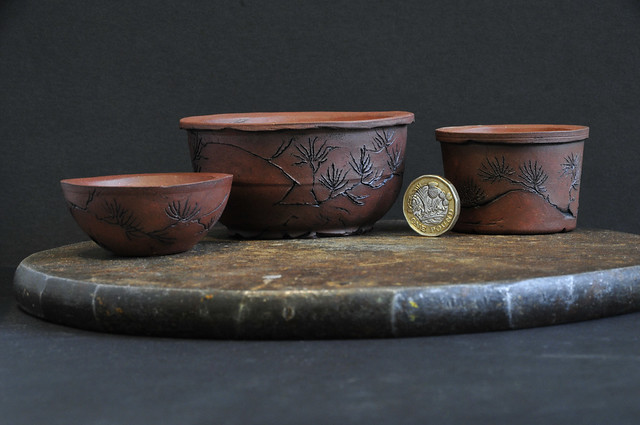 3 Pine Design Bonsai Pots Made by Steve Greaves