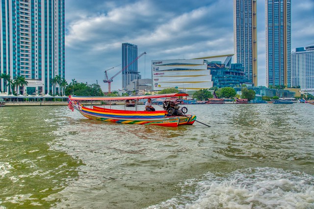 Longtail boat on the Chao Phraya River in Bangkok, Thailand