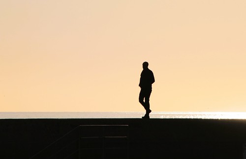 Walking on the water... by Modestino Carbone, uomo man mare sea tramonto sunset ybs23street