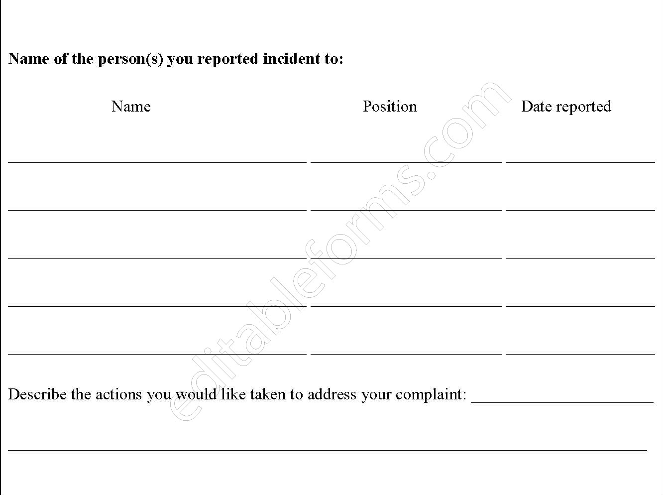 Patient Complaint Form