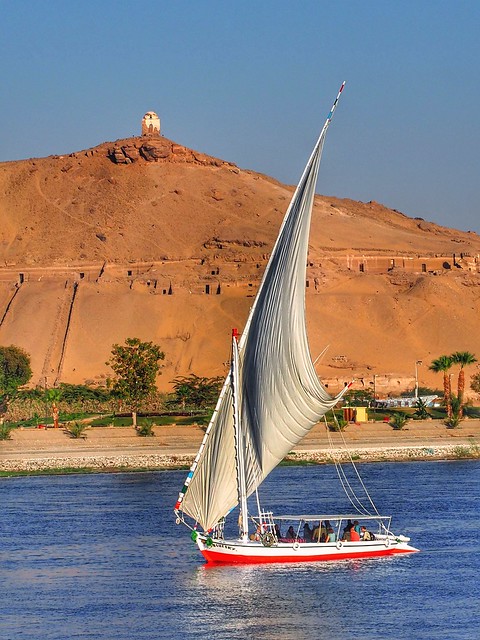 Typical Egyptian boat (Feluca) on the Nile (Aswan)
