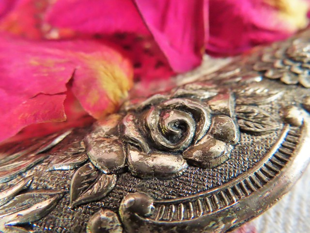 Detail of an antique silver Tray