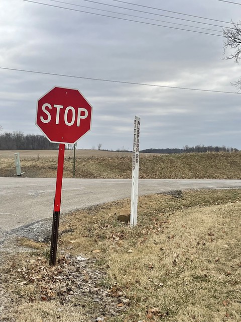 Surviving wooden Fairfield County road sign February 2023