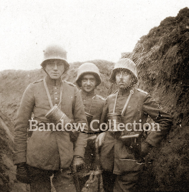 WW1 German Officers in a Trench - Two with Helmet Covers