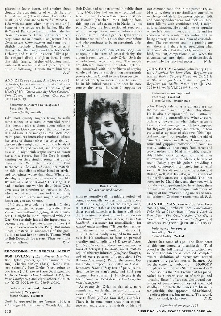 1968 Record Review: Ann Dee, Bob Dylan, John Fahey