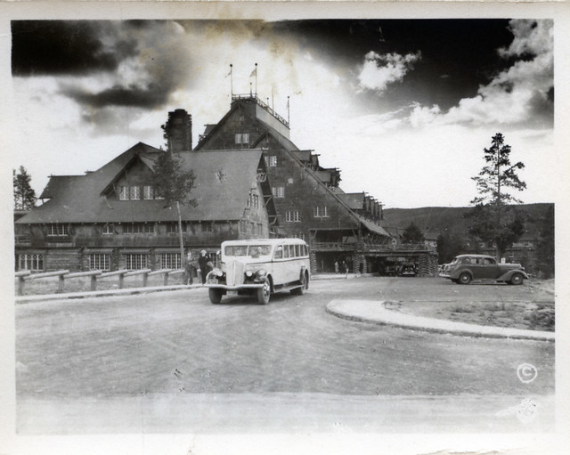 Old Faithful Inn and Bus Yellowstone National Park WY