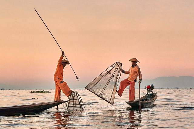Leg Rowing Fishermen - Inle Lake, Myanmar