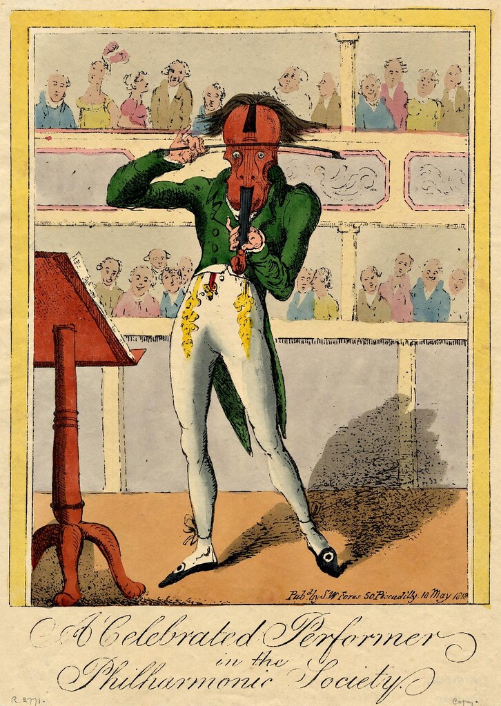 George Cruikshank (1792-1878) - Portrait of a violinist whose face is formed by the violin which he plays (1818)