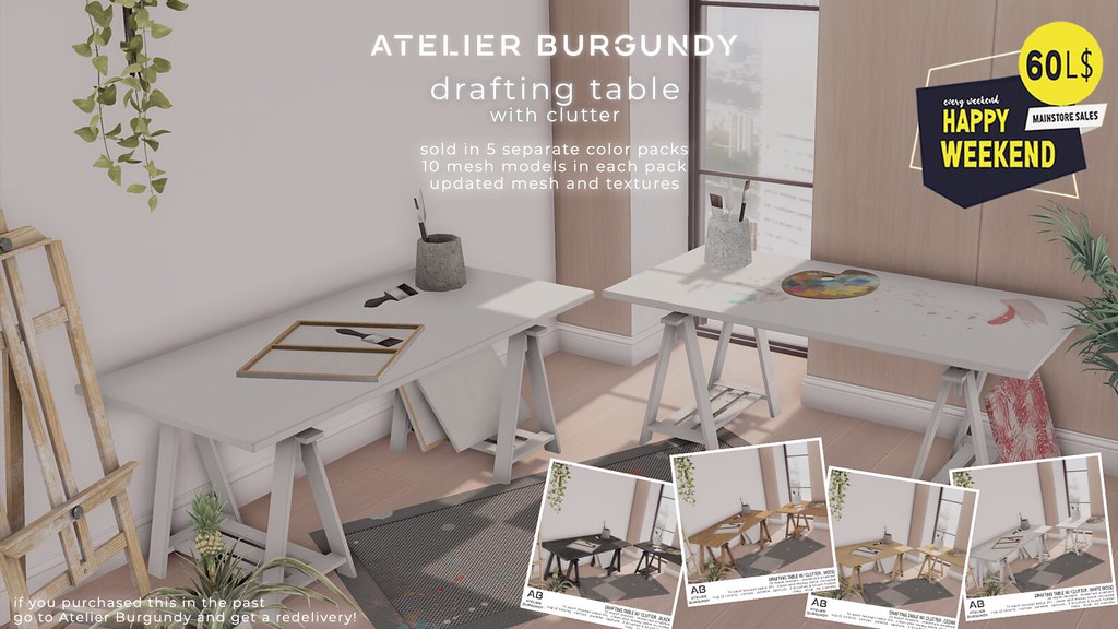Atelier Burgundy . Drafting Table HW
