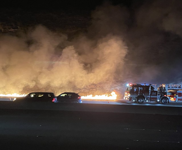 Big Rig Tractor Fully Involved with Fire in Santa Susana Pass
