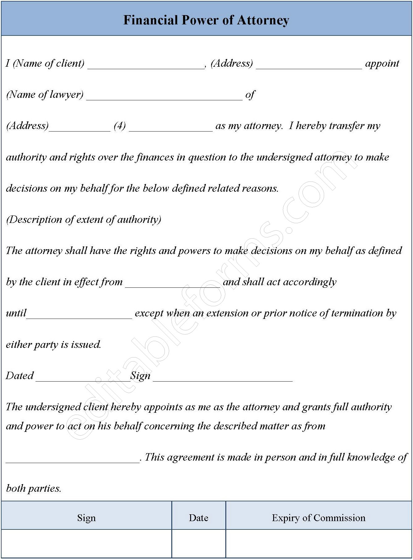 Financial Power of Attorney Form