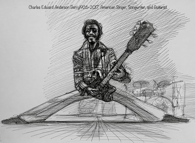 Ballpoint pen drawing by jmsw on sketch book paper. of Chuck Berry. Just for fun.