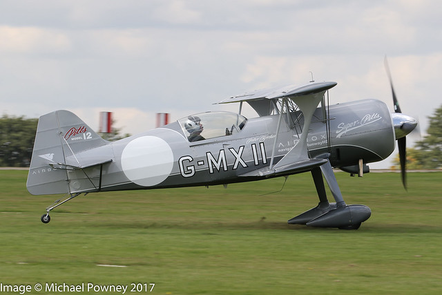 G-MXII - 2017 build Pitts Model 12 Monster Pitts, arriving on Runway 03R at Sywell during the 2017 LAA Rally
