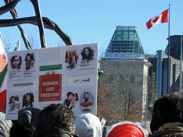 Protesters gathered on the 44th anniversary of Iran's 1979 Islamic Revolution in Ottawa, Ontario