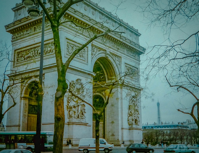 Arc de Triomphe and Eiffel Tower (35mm film) | Paris, France