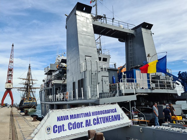 The Romanian maritime hydrographic vessel Cătuneanu at Cais Rocha Conde de Óbidos, Lisbon, Portugal