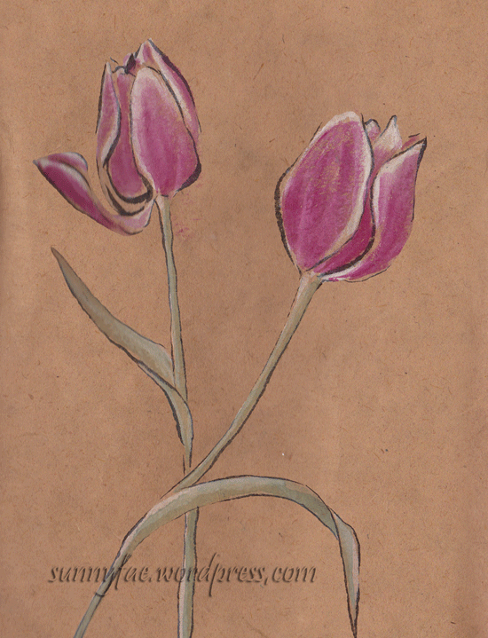 tulips gouache on toned paper