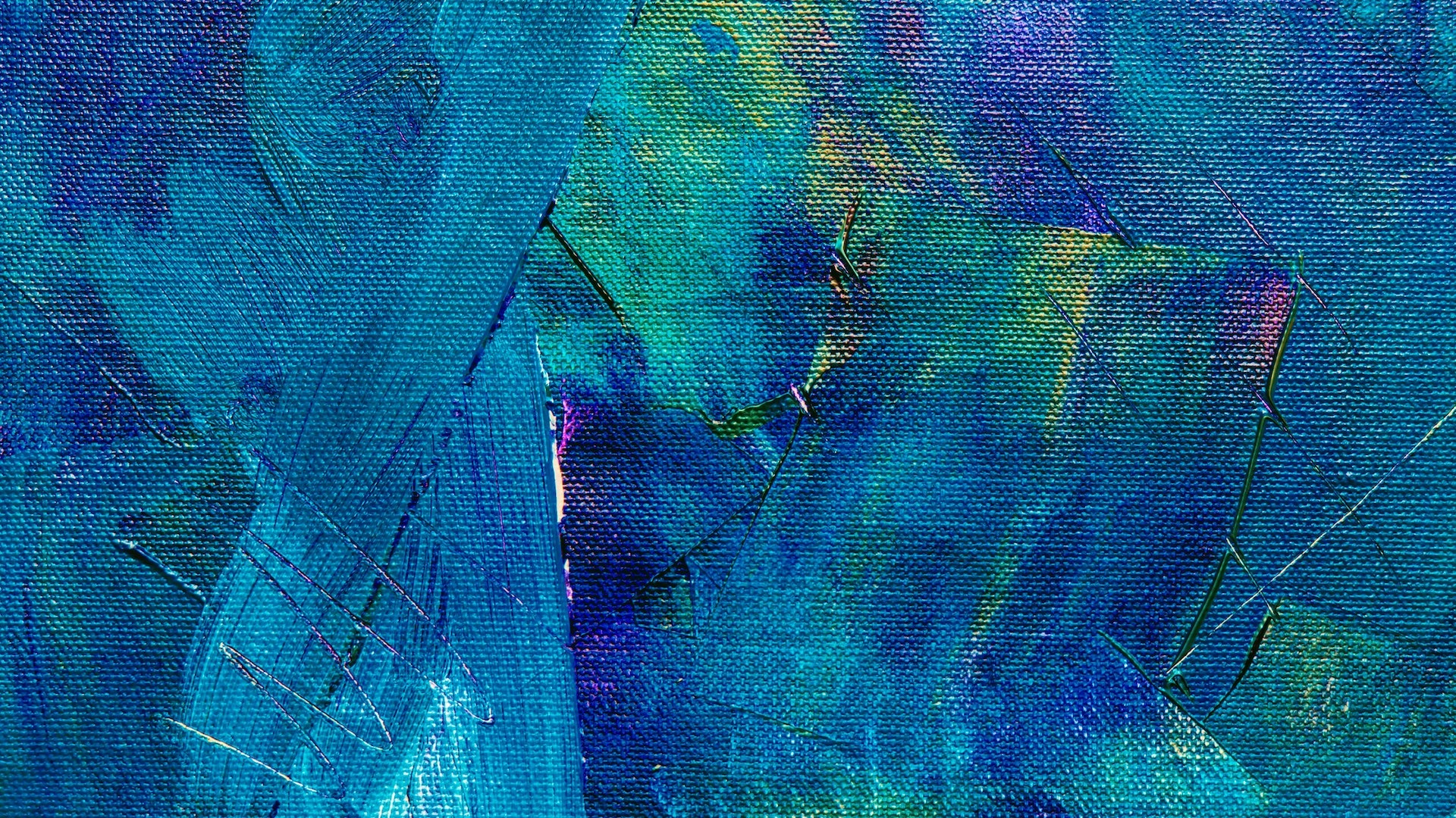Abstract painted canvas in blue and green colours