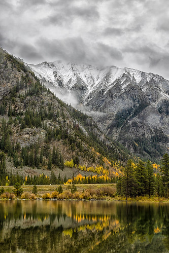 fall autumn clouds lowclouds mist mountains reflections landscape landscapes colorado officersgulchpond summitcounty