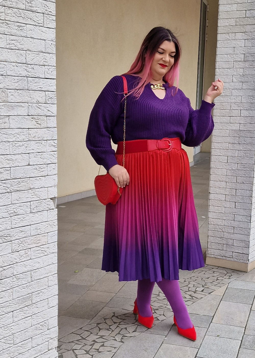 outfit curvy plus size rosso viola san valentino (5)
