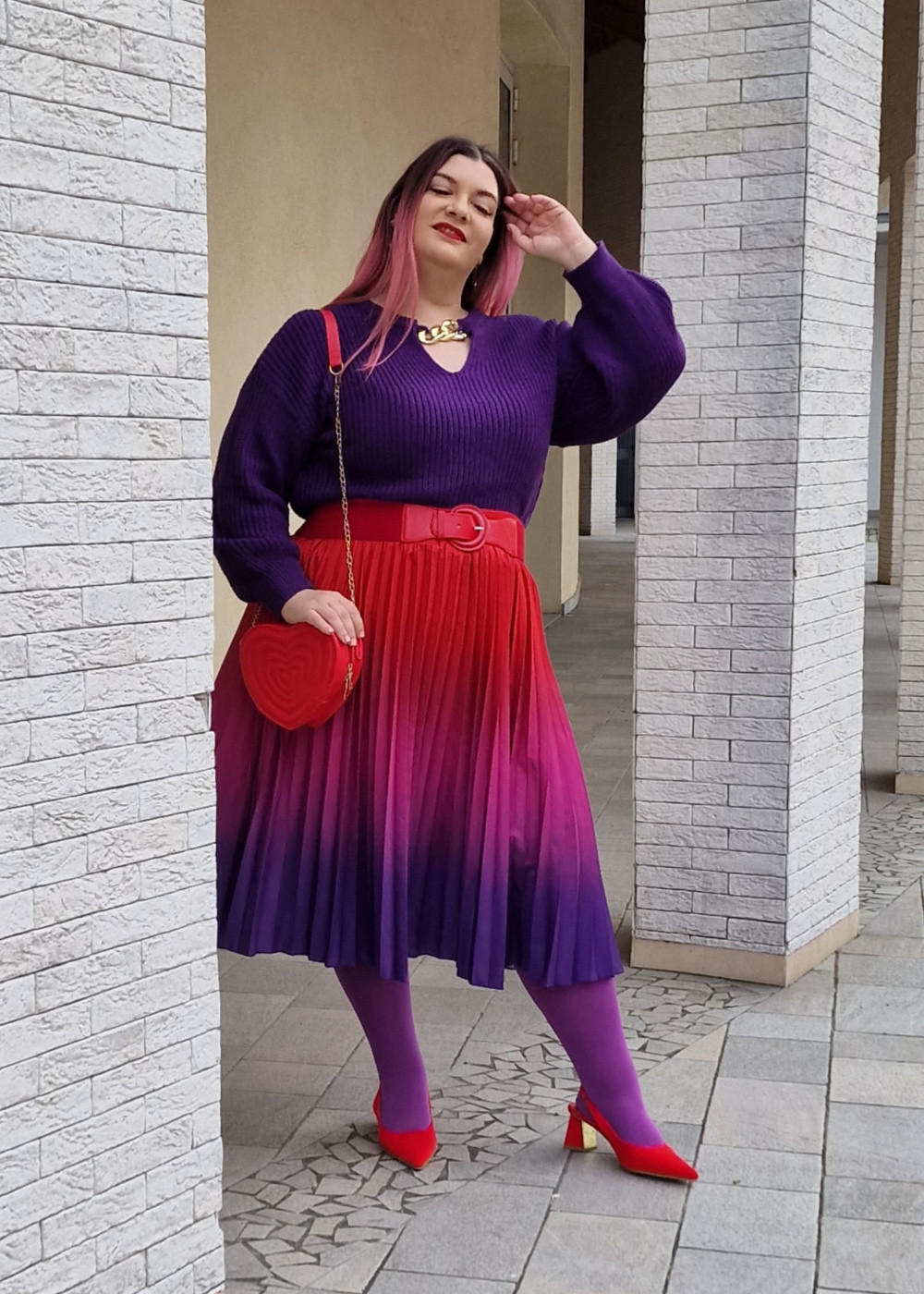 outfit curvy plus size rosso viola san valentino (6)