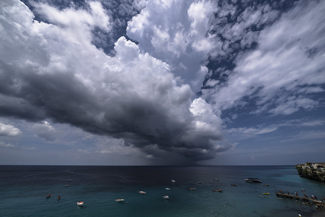 Thundershower scenery with growing clouds in the Caribbean