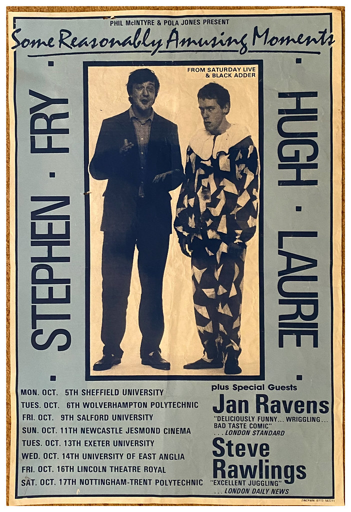 Stephen Fry & Hugh Laurie tour poster 1987