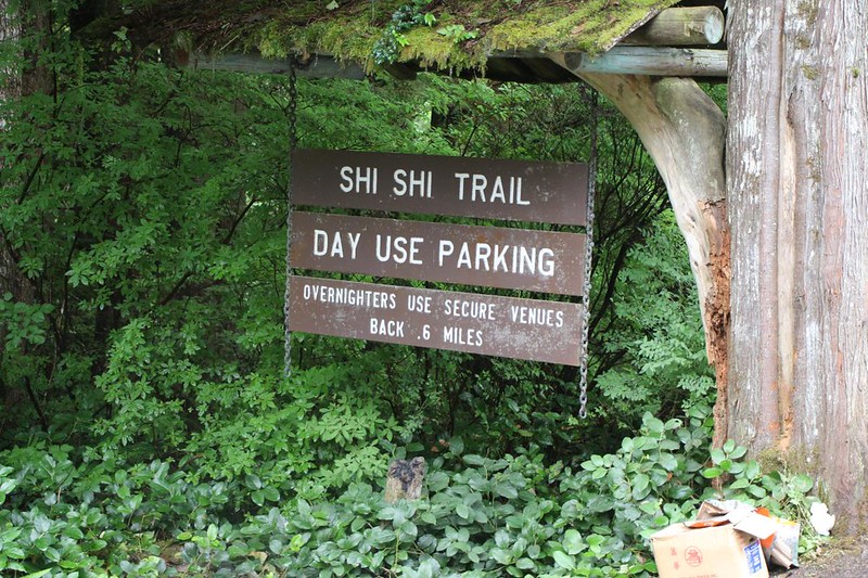 Sign for the Shi Shi Beach Trail - this trail leads to the Olympic National Park Boundary where we can then camp