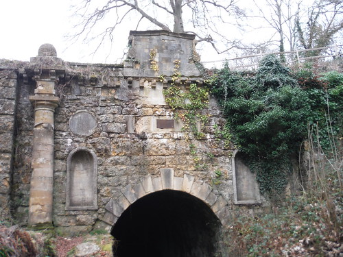 Coates Portal of the Sapperton Canal Tunnel on the Thames & Severn Canal: doric columns and rusticated masonry SWC Walk 256 - Kemble Circular (via Thames Head and Cirencester)