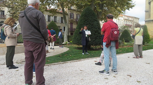 Our  group and local guide,  Archbishop's Garden, unfinished Cathedral of Narbonne,  Occitaine, France