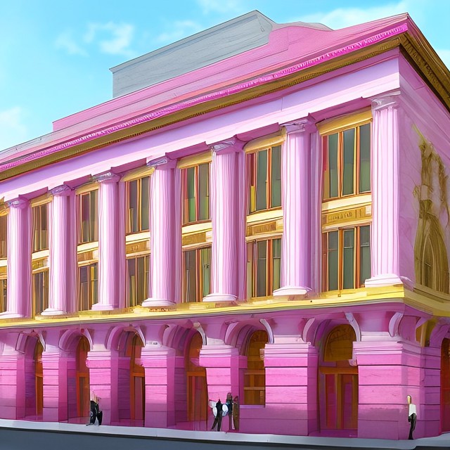 concept art for beaux arts building with marble in pink and gold