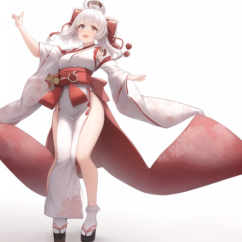 03470-2030801829-cute girl , red and white japanese shrine dress, dance,  white hair, white background,, masterpiece, best quality