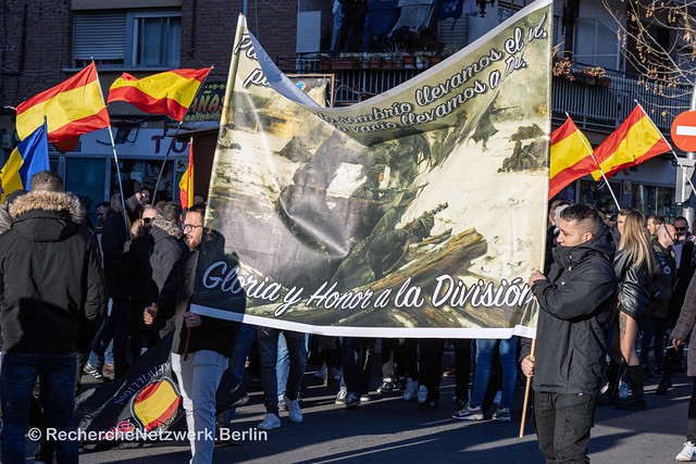 11.02.2023 Madrid: Faschistischer Gedenkmarsch für die spanische Infanteriedivision der Wehrmacht „Division Azul