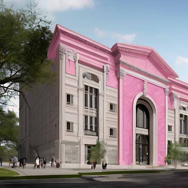 concept art for beaux arts building with marble in pink and gold