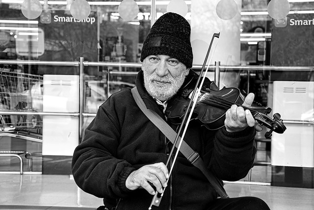 Violinist busking in Bath, UK