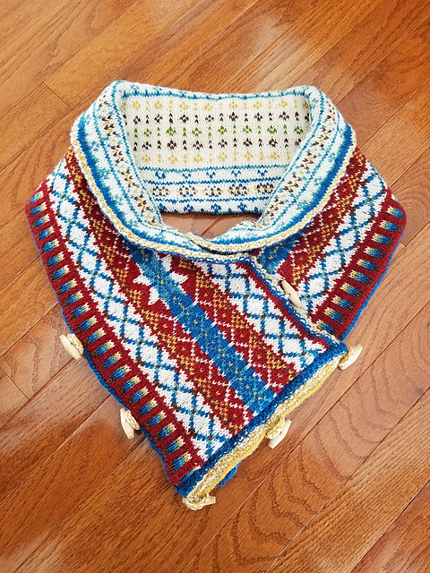 Tammy (iw8iknit) says that she finished her first true Fair Isle knit with steeks! Pattern is Harriet’s Cowl by Harriet Middleton. Yarn is J&S 2 Ply Jumper Weight.
