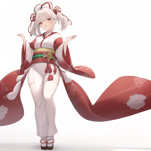 03467-2030801829-cute girl , red and white japanese shrine dress, dance,  white hair, white background,, masterpiece, best quality