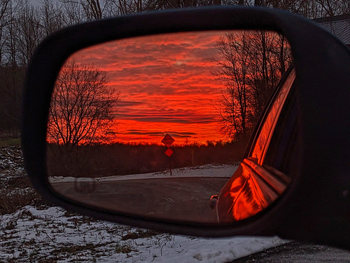 deadend sideview mirror life car driving sunset beautiful nature winter cold chilly frozen phone weekend 2023