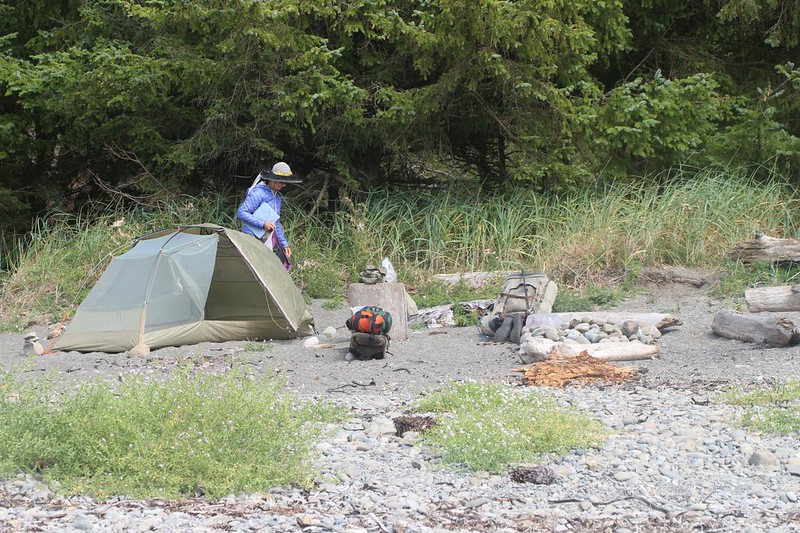 Our tent was still damp from last night's mist so we dried it in the breeze on the beach at the Cape Alava Campground