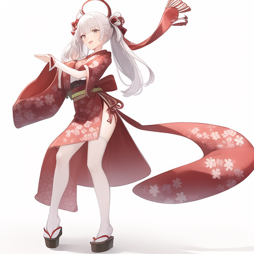 03471-2030801829-cute girl , red and white japanese shrine dress, dance,  white hair, white background,, masterpiece, best quality